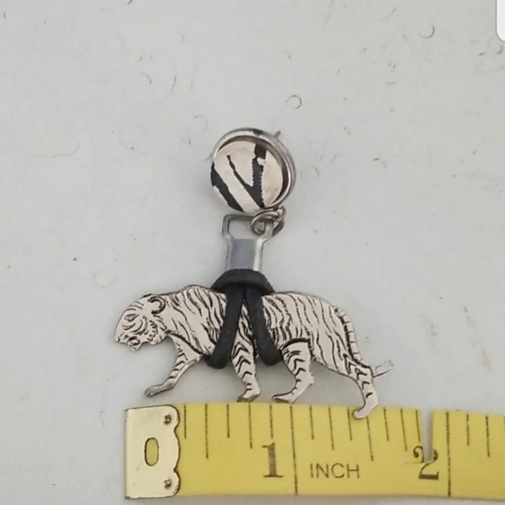 Vintage Silver Tone and Black Tiger Earrings